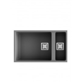 POALGI Fregadero sobre encimera  ZIE 70 1/S+1/2 S CONCRET, Una cubeta y media, Silver, acabado sintético Mueble 80 cm
