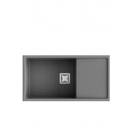 POALGI Fregadero sobre encimera  ZIE 81 1/S+E CONCRET, Una cubeta, con escurridor, Silver, acabado sintético Mueble 90 cm