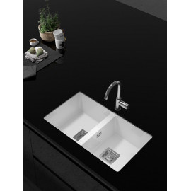 POALGI Fregadero bajo encimera  ZIE 70 2/S BLANCO SOFT, Dos cubetas, Blanco, acabado sintético Mueble 80 cm