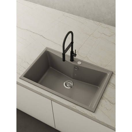 POALGI Fregadero sobre encimera  KUMA 80 1/S CONCRET, Una cubeta, Silver, acabado sintético Mueble 80 cm