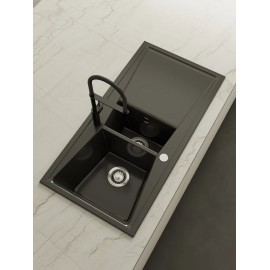 POALGI Fregadero sobre encimera  KUMA 100 1C+1/2+E NEGRO LISO, Una cubeta y media, Negro, acabado sintético Mueble 70 cm