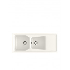 POALGI Fregadero sobre encimera  CITY 2C+E BLANCO SOFT, Dos cubetas, con escurridor, Blanco, acabado sintético Mueble 90 cm
