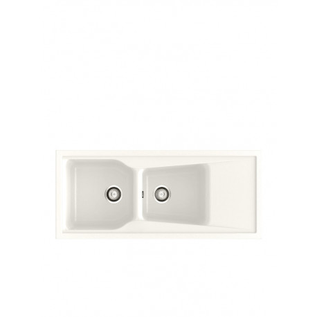 POALGI Fregadero sobre encimera  CITY 2C+E BLANCO SOFT, Dos cubetas, con escurridor, Blanco, acabado sintético Mueble 90 cm