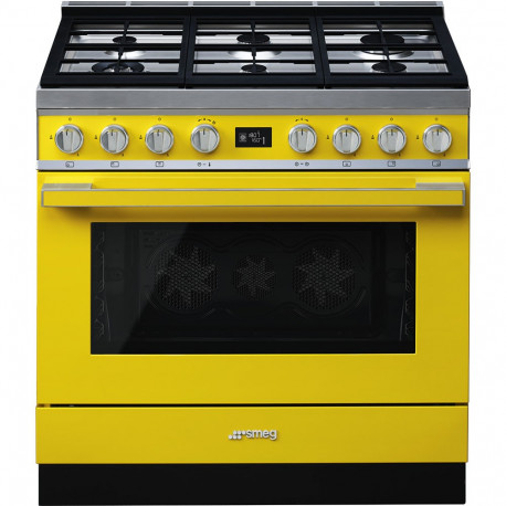 Cocina SMEG CPF9GMYW Cocinas a gas horno eléctrico Amarillo Más de 4 zonas, Zona Gigante