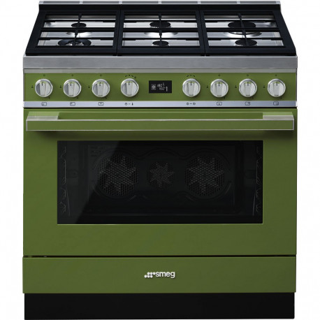 Cocina SMEG CPF9GPOG Cocinas a gas horno eléctrico Verde Oliva Más de 4 zonas, Zona Gigante