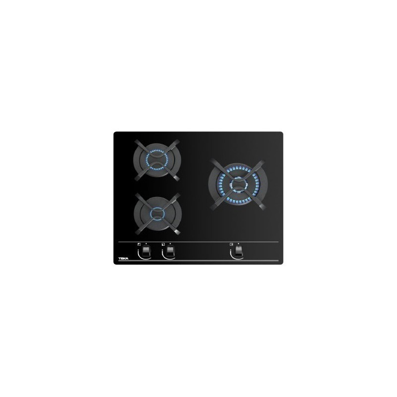 Teka GBC 63010 KBB - Placa Gas Butano 3 Fuegos, Cristal 60 cm, Negro