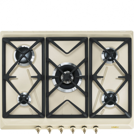 SMEG Encimera a gas  SRV876POGH, 5 zonas, Crema, Zona Gigante
