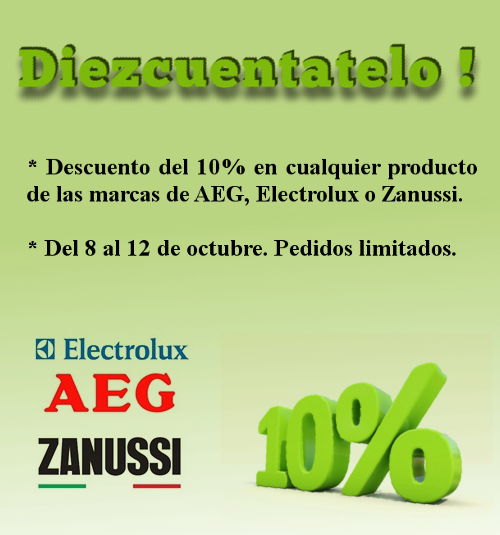 Descuento del 10% en cualquier producto de las marcas de AEG, Electrolux o Zanussi.